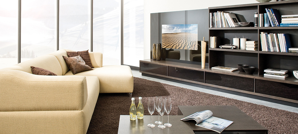 46.0" Glas TV für den Bereich Wohnen, installiert in einem Wohnzimmer @ private Residenz in Österreich.